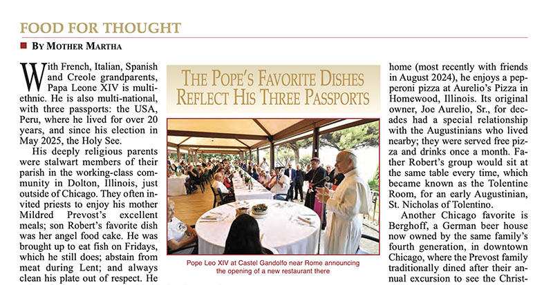 The PoPe’s Favorite Dishes reflect his three Passports